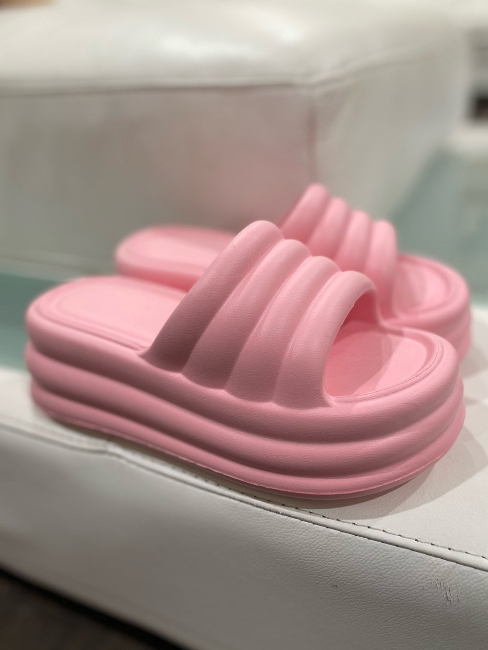 New candy pink baby pink beach platform sandals waterproof flatforms 6.5
